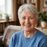 Linda, Happy senior customer using The Brain Song
